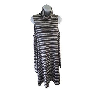 Soft Sexy Sleeveless Striped Turtleneck Dress Womens XL Black Grey